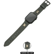 Değirmen Grup Isme Özel El Dikişli Apple Watch Saat Kordonu - %100 Çift Kat Deri - AG03001 - Haki