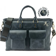 Değirmen Grup Isme Özel Askılı Cepli Evrak - Laptop Çantası - %100 Rainbow Deri - AC09002 - Lacivert