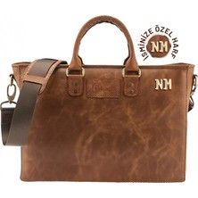 Değirmen Grup Isme Özel Günlük Kullanım El Omuz Evrak Laptop Çantası - %100 Deri - AC09004 - Kahverengi