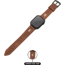 Değirmen Grup Isme Özel El Dikişli Apple Watch Saat Kordonu - %100 Çift Kat Deri - AG03001 - Kahverengi