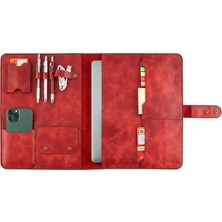 Değirmen Grup Isme Özel Çıtçıtlı Fonksiyonlu Macbook Organizer - %100 Rainbow Deri - ET02001 - Kırmızı