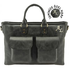 Değirmen Grup Isme Özel Askılı Cepli Evrak - Laptop Çantası - %100 Rainbow Deri - AC09002 - Antrasit