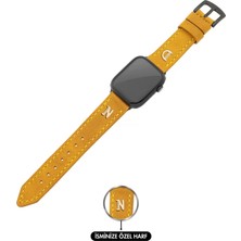 Değirmen Grup Isme Özel El Dikişli Apple Watch Saat Kordonu - %100 Çift Kat Deri - AG03001 - Hardal Sarısı
