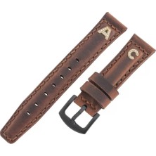 Değirmen Grup Isme Özel El Dikişli Saat Kordonu - %100 Crazy Deri - AG03002 - Kahverengi