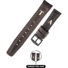 Değirmen Grup Isme Özel El Dikişli Saat Kordonu - %100 Crazy Deri - AG03002 - Antrasit