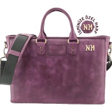 Değirmen Grup Isme Özel Günlük Kullanım El Omuz Evrak Laptop Çantası - %100 Deri - AC09004 - Mor
