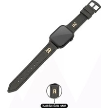 Değirmen Grup Isme Özel El Dikişli Apple Watch Saat Kordonu - %100 Çift Kat Deri - AG03001 - Antrasit