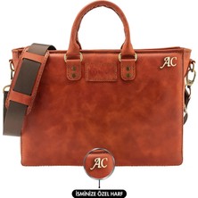 Değirmen Grup Isme Özel Günlük Kullanım El Omuz Evrak Laptop Çantası - %100 Deri - AC09004 - Tobacco
