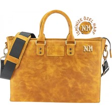 Değirmen Grup Isme Özel Günlük Kullanım El Omuz Evrak Laptop Çantası - %100 Deri - AC09004 - Hardal Sarısı