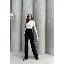 Mesga Butik Cırtlı Pantolon Krep Siyah Pt