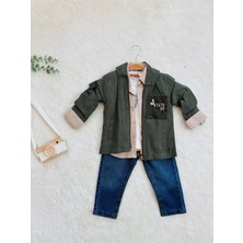 Erkek Çocuk Cep Detaylı Haki Ceketli 4’lü Kombin Takım