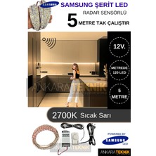 Samsung 12 Volt 5 Metre Hareket Sensörlü Şerit LED Hazır SET/2700K Sıcak Sarı