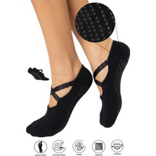 Saysez Bambu Kadın Siyah Kaydırmaz Taban Silikon Baskı Pilates Yoga Fitness Dans Aktivite Babet Çorabı