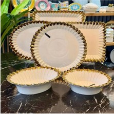 CITY gold Royking 6 Parça Lüx Porselen Servis Seti Sunum Tabağı Yemek Sunumu Oval/Kare/Dikdörtgen/Kase/Yuvarlak