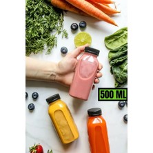 3 Adet 500 ml Smoothie Detoks Şişesi Şeffaf Plastik Sızdırmaz Kapak Köşeli Meyve Suyu Şişesi