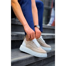 KB-X10 Kuback Bej Süet Beyaz Yüksek Taban Günlük Spor Ayakkabı