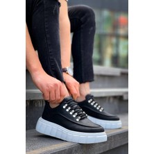 KB-X10 Kuback Siyah Cilt  Beyaz Yüksek Taban Günlük Spor Ayakkabı