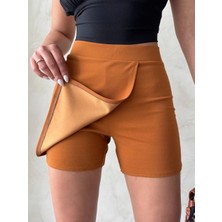 Kapaklı Şort Etek Camel S208