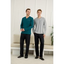 Nightlove Erkek V Yaka Uzun Kollu Battal Pijama Takımı