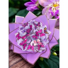 Exzone Mor Ambalaj Mor Kelebekli LED Işıklı Buket Anneler Günü Hediyesi Sevgiliye Hediye Yapay Çiçek