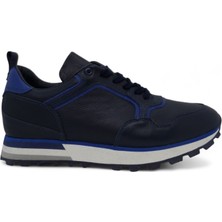 Luglio Shoes Hakiki Lacivert Deri Saks Mavi Deri Detaylı Çok Renkli Eva Taban Sneaker