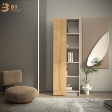 B3 Concept Modern Kapaklı Kitaplık – Dekoratif Raflı Dikey Dolap, Kapaklı ,meşe &kumbeji