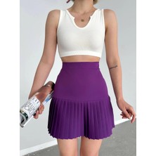 Altı Pliseli Mini Etek Mor S24705