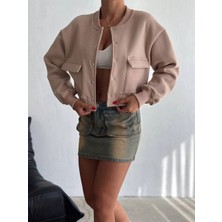 3 Iplik Şardonlu Önü Çıtçıtlı Cepli Ceket Bej F2226