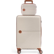 Piel Lino Büyük Boy ve Makyaj Polipropilen Valiz PL015239-LMK Beyaz-Camel
