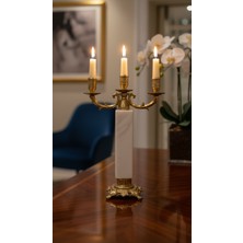 Montdekor El Yapımı Mermer Taşlı Bronz Şamdan (45 cm yükseklik)