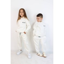 İnebolu Kids Nakışlı Kapüşonlu 3 Iplik Şardonlu Owersize Garson Kız Erkek Unisex Tarz Sweat Eşofman Takım