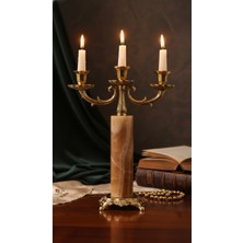 Montdekor El Yapımı Mermer Taşlı Bronz Şamdan (40 cm yükseklik)