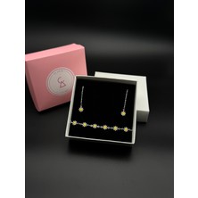 Alsem 925 Gümüş Papatya Bileklik ve Küpe Seti , Zarif Papatya Set , Sevgiliye Hediye Seti ,yılbaşı Hediyesi