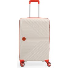 Piel Lino Büyük Boy Polipropilen Valiz PL015239-L Beyaz-Turuncu