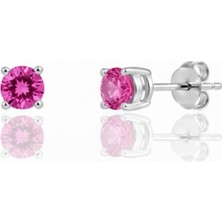 BymissMücevherat 925 Ayar Gümüş 4 mm Tektaş Pembe Zirkon Taşlı Küpe |