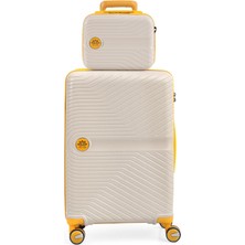 Piel Lino Büyük Boy ve Makyaj Polipropilen Valiz PL015239-LMK Beyaz-Sarı