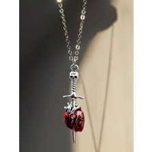 İsra Ayyıldız Moonstar Collection Kalp Kılıç ve Kurukafa Antrasit Mürdüm Destansı Zincirli Kolye