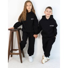 İnebolu Kids Nakışlı Kapüşonlu 3 Iplik Şardonlu Owersize Garson Kız Erkek Unisex  Tarz Sweat Eşofman Takım