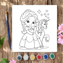 Chve Design 20X20 Tuval Boyama Seti Çocuklar Için Etkinlik Prenses ve Unicorn Tuval Boyama Seti