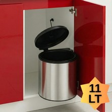 ALMITAL Cassone Dolap İçi Krom Metal Luks Çöp Kovası 11 Lt , Otomatik Açılır Kapaklı