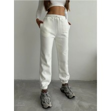 3 Iplik Şardonlu Paça Lastikli Eşofman Beyaz IS001