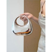 Rivina Gümüş Kadın Abiye Çantası – Gold Zincirli El ve Omuz Modeli