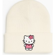 Middles&niddles Collection Kışlık Yün Çocuk Yetişkin Bere – Krem (Unisex) Hello Kity