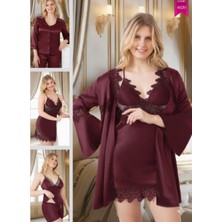 Miss Ayza 4020 Pierre Paris Ipek Saten 6'lı Kısa Gecelik ve Sabahlık Çeyiz Seti