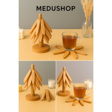 5 Kanat Bambu Nihale Modern & Zarif  –  4’lü Doğal Ahşap Altlık Seti