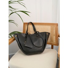 Rivina Vera Kadın Mıknatıs Kapaklı Cüzdan Detaylı Geniş Kapasiteli Tote El ve Omuz Çantası Siyah