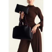 Rivina Mıknatıs Kapaklı Cüzdan Detaylı Kadın El Kol ve Omuz Çantası Siyah Üniversite