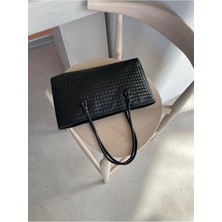 Rivina Nadi Tote Fermuarlı Örgü Detaylı Baget El Omuz Çantası