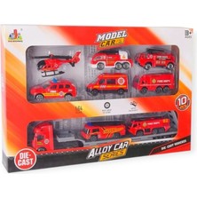 10 Parça Araç Taşıyan Tır Seti - Die Cast - DS047 - Itfaiye (Lisinya)