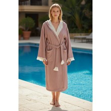 Morenelle Aura Müslin Unisex Bornoz Kapüşonlu Püsküllü Yumuşak Dokulu Banyo ve Plaj Bornozu Plaj/pareo/kimono